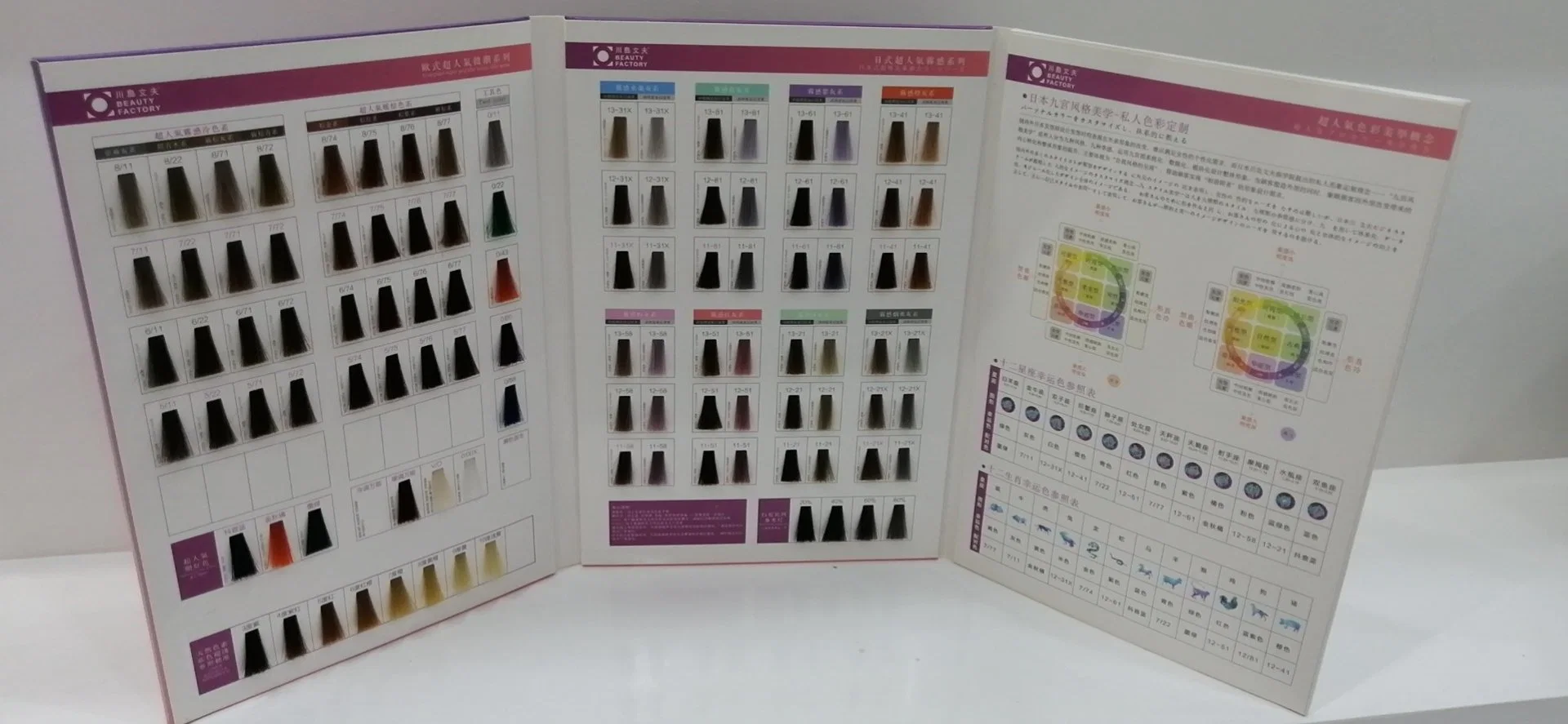 Livro de cores de cabelo de alta qualidade personalizado da marca usado para tingimento de cabelo em salão.