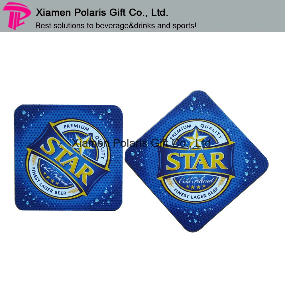 Customized Square Felt Drink Coaster with Cmyk Star Printing