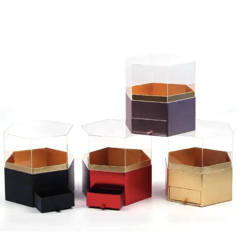 Hexagonal Drawer Acrylic Flower Packing Gift Acrylic Box