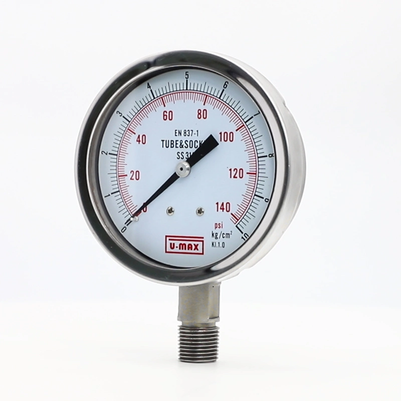 Hakin Steel/Brass/Stainless Steel/SS304/SS316 Pressure Gauge German Style Vibration Proof with Glycerine/Methyl Silicone Oil En837-1 232.30, 233.30