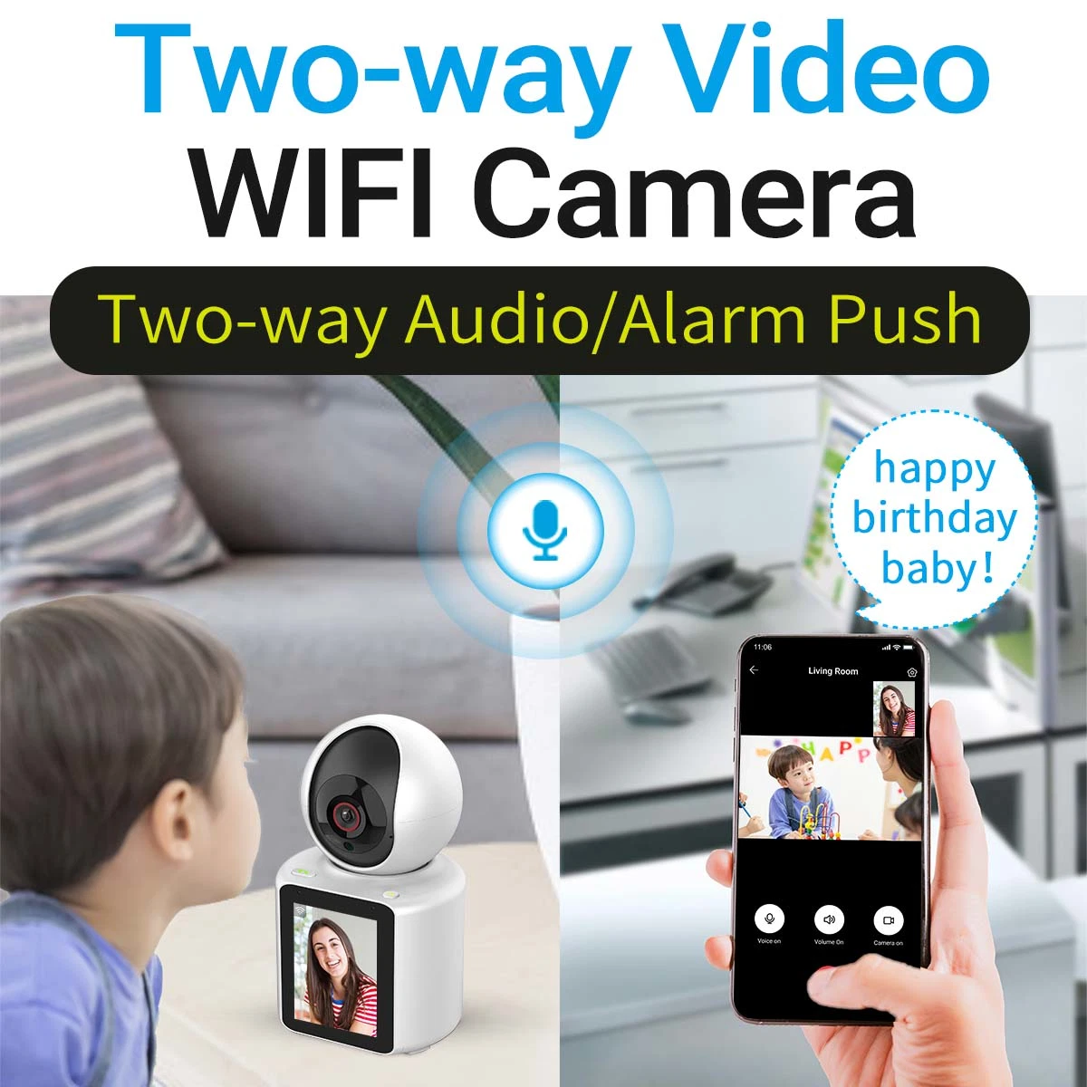 Video llamando Cámara WiFi CCTV Cámara de bebé Pet Monitor Móvil Teléfono Cámara de tarjeta SD inalámbrica para la cámara de cuidado del bebé