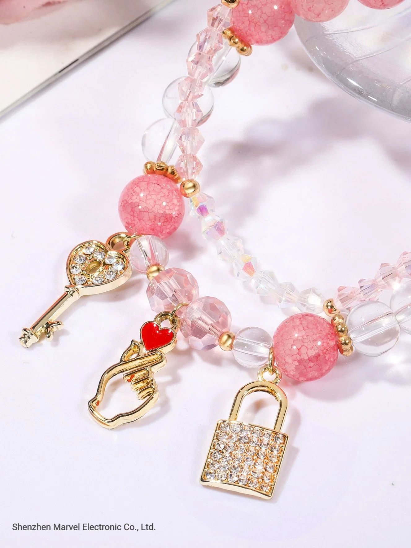 Bohemian Elastic Rope Crystal Beaded Bracelet Key Lock Bracelet Set