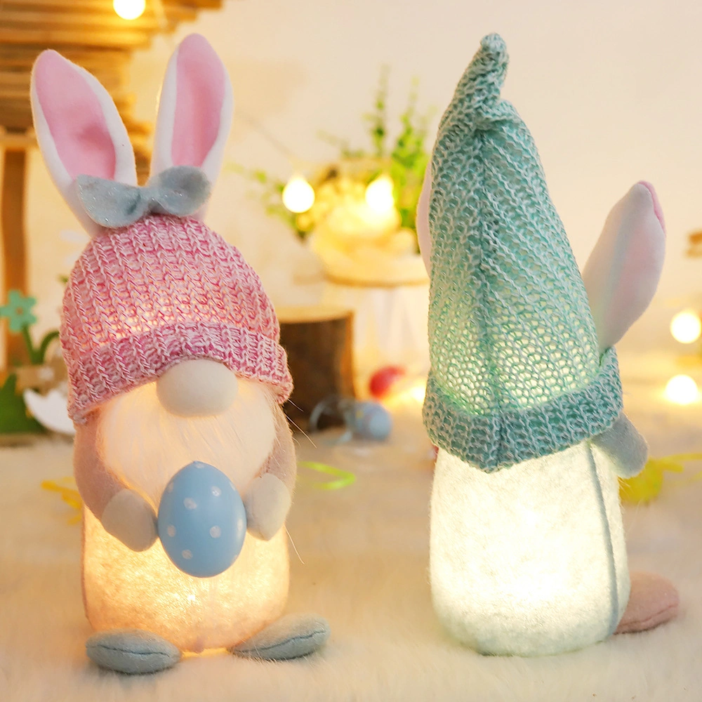 Easter Handmade Decorations with Glowing Lights Faceless Old Man Doll Rabbit Ears Easter Gnome Dolls