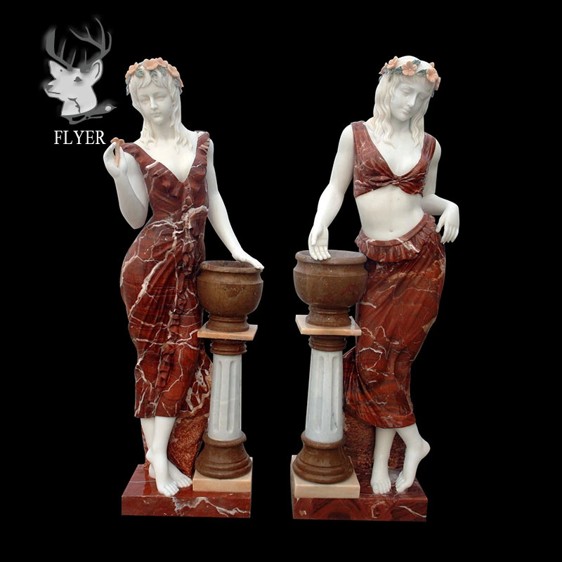 Garden Stone Furniture Hand Carving Natural Solid Marble Flowerpot with Lady Statues