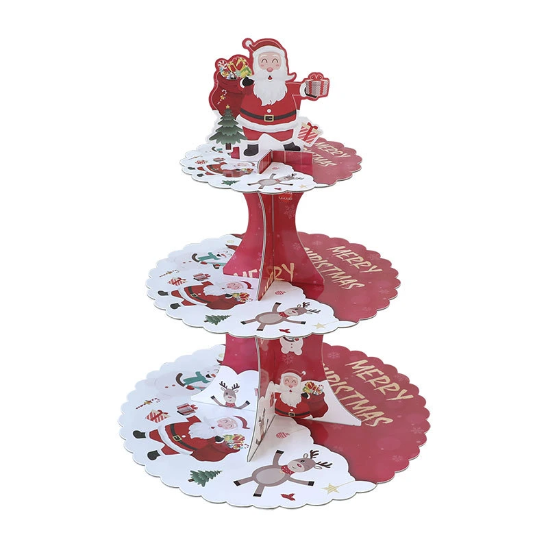 Christmas Decoration Dessert Stand Display Stand Three-Layer Paper Fruit Stand Santa Claus Disposable Cake Stand