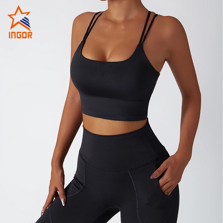 Ingorsports Fabricantes de Roupas de Academia Personalizadas Vestuário Feminino Roupas Esportivas Sutiã Esportivo com Costas Cruzadas e Leggings de Cintura Alta Conjunto de Yoga Tracksuit