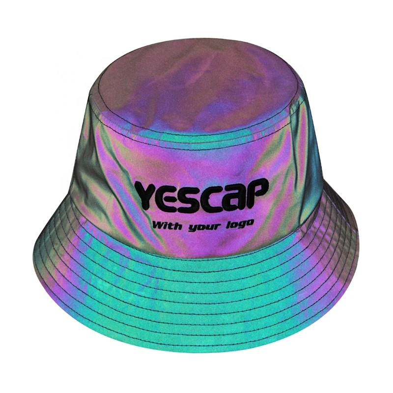 New Design Customize Reflective Bucket Hat with Custom 3D Emb High quality/High cost performance  Fashion Luxury Holographic Colorful Rainbow