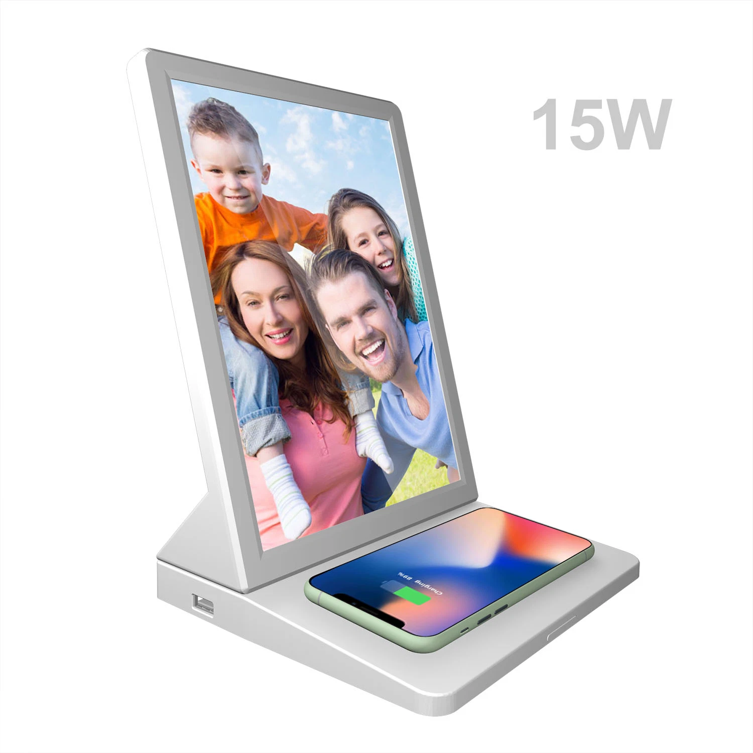 High Capacity Battery Desktop Cloud Server WiFi Digital Photo Frame with Wireless Charger