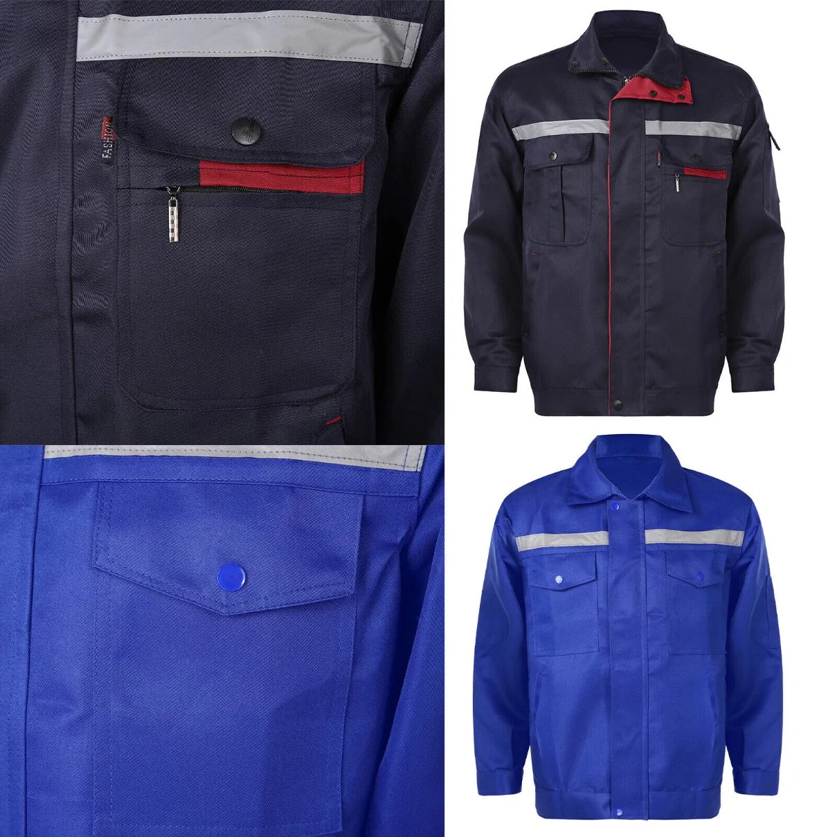 Herren Industrial Uniform Reflective Stripe Work Jacket Shirt Workwear Oberteile Mäntel