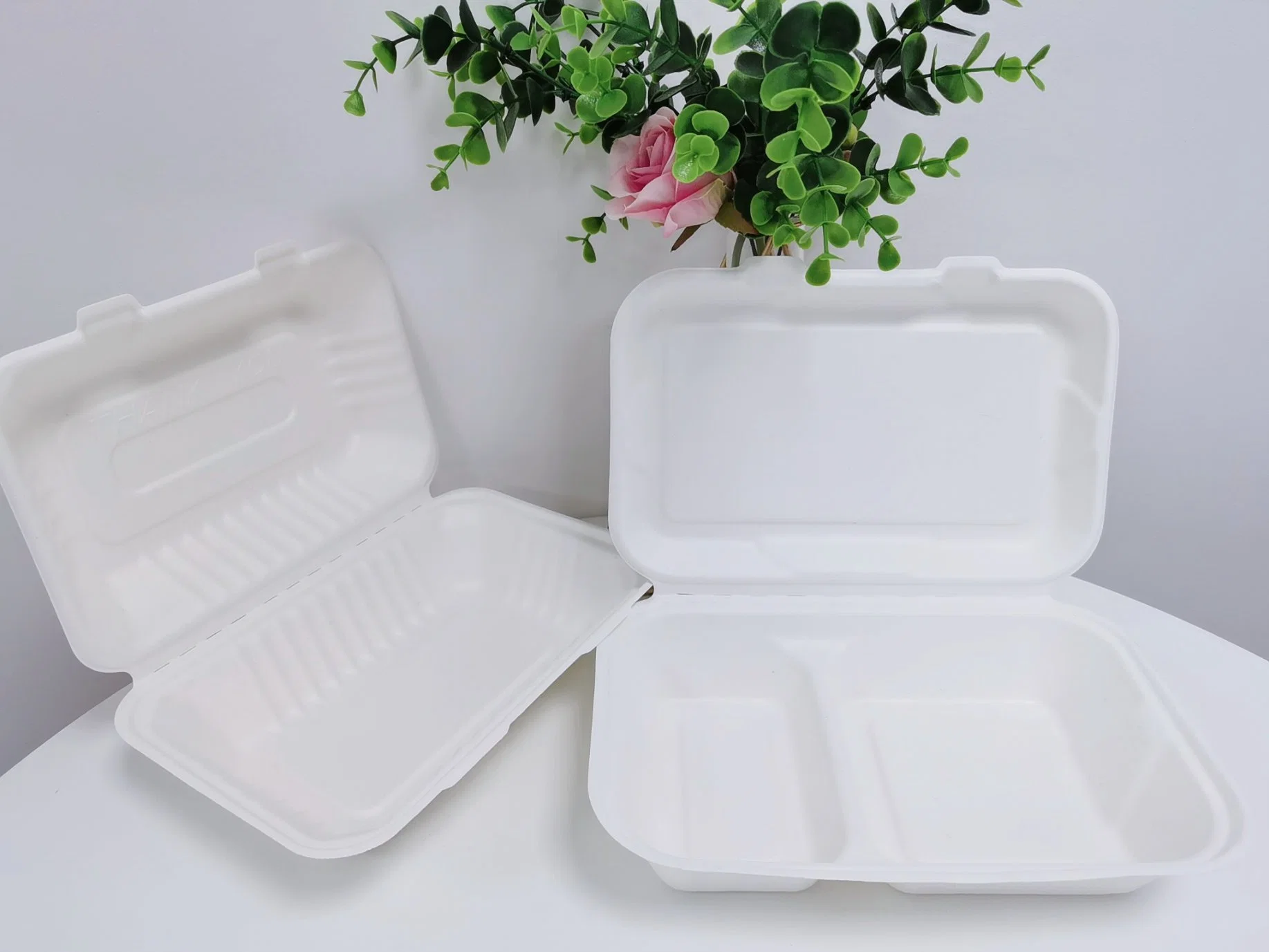 Disposable Clamshell Round to Go Take Away Lunch Food Meal Deli Bamboo Fiber Packaging Boxes