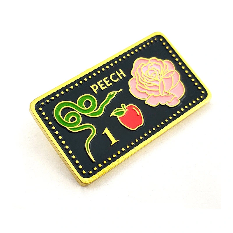 Gold Plated Metal with Imitation Enamel on Rose Bespoke Badge in Zinc Alloy