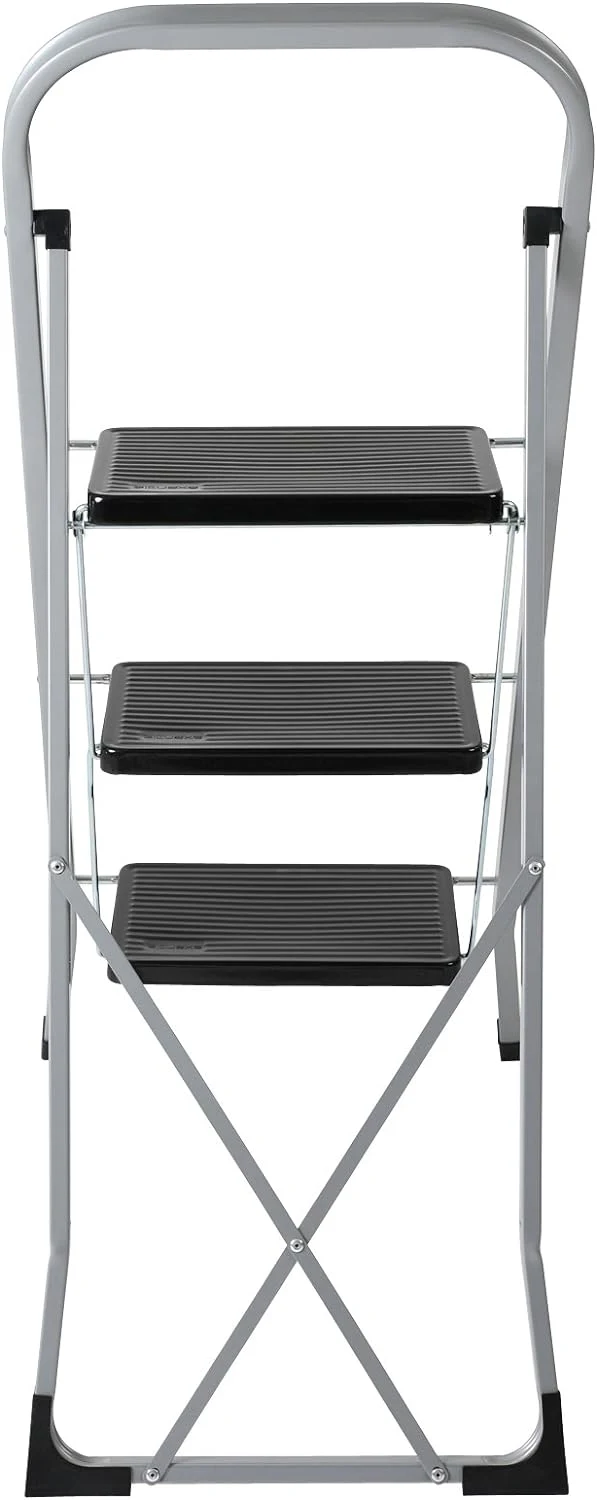 Metal Steel Sturdy 3 Step Folding Step Stool Ladder for Adult with Handgrip & Anti-Slip