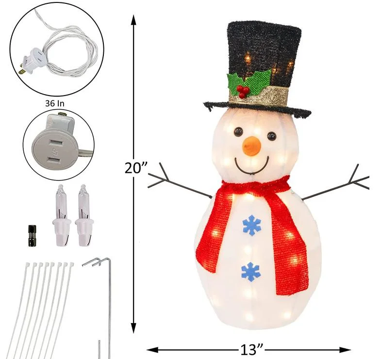 LED Snowman Party Tinsel Indoor Stakes Festival Supplies Metal Snowman Foldable Christmas Motif Light Decoration