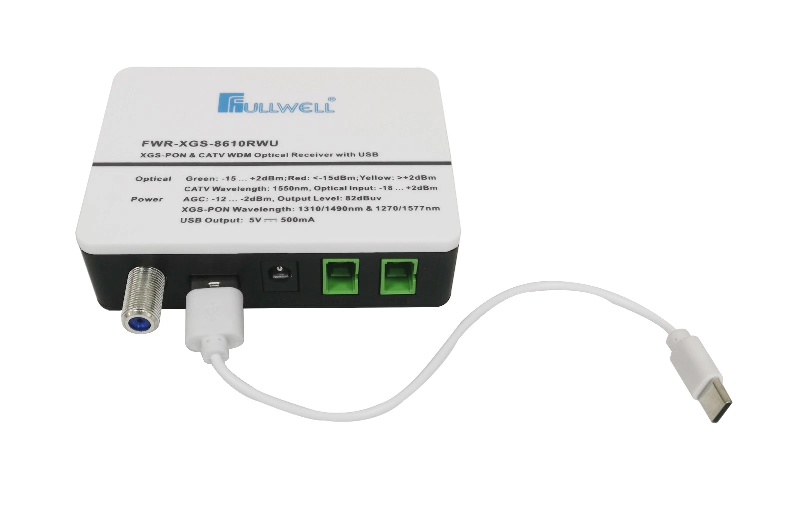 FTTH Fullwell Xgs-Pon Hfc Wdm receptor óptico com cabo USB de alimentação de apoio à ONU