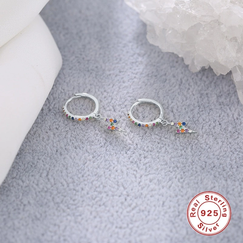 925 Sterling Silver Rainbow forme Flash d'éclairage avec de petits CZ Hoop Earring