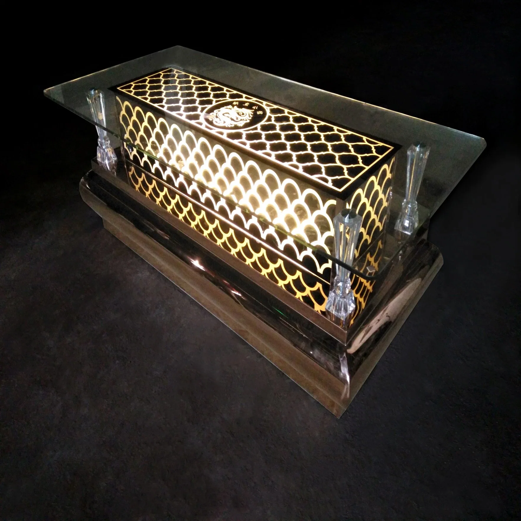 Glass and Stainless Steel Fish Scale Coffee Table KTV Hall Table