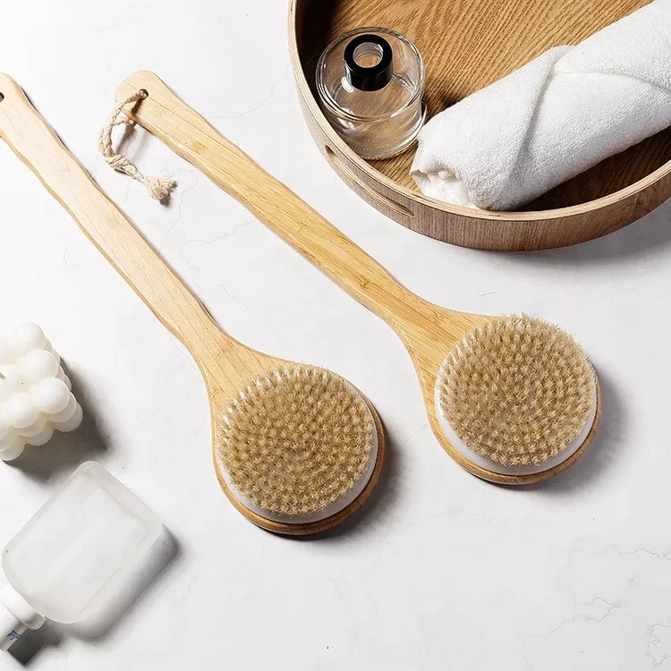 40cm Long Handle Back Scrub Bath Body Brushes Shower Bamboo Bath Brush with Soft Bristles
