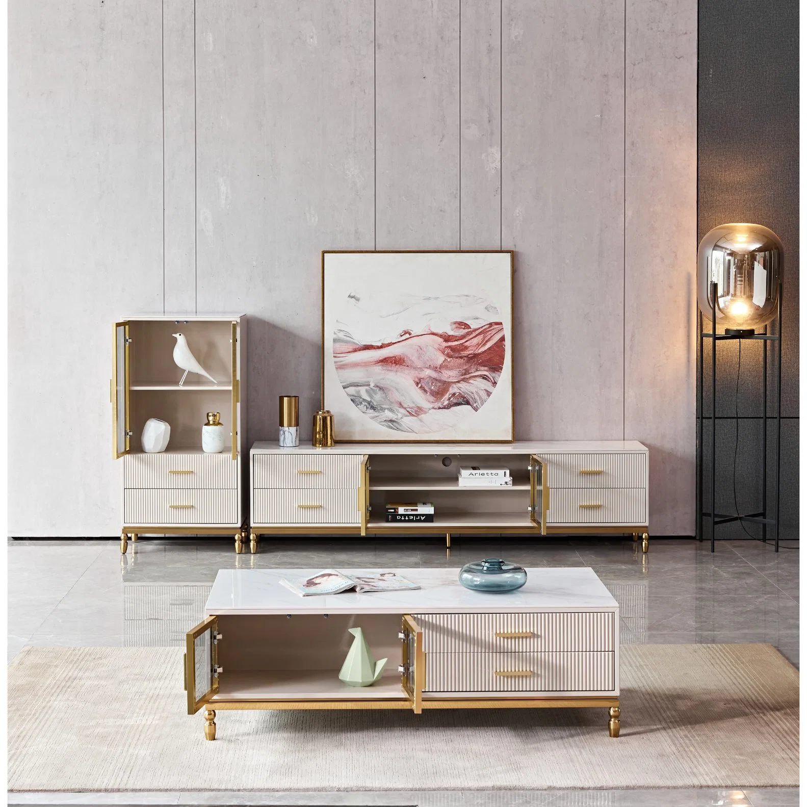 Mobiliário moderno de luxo qualidade Gabinete Café Mesa parede madeira Suporte para TV
