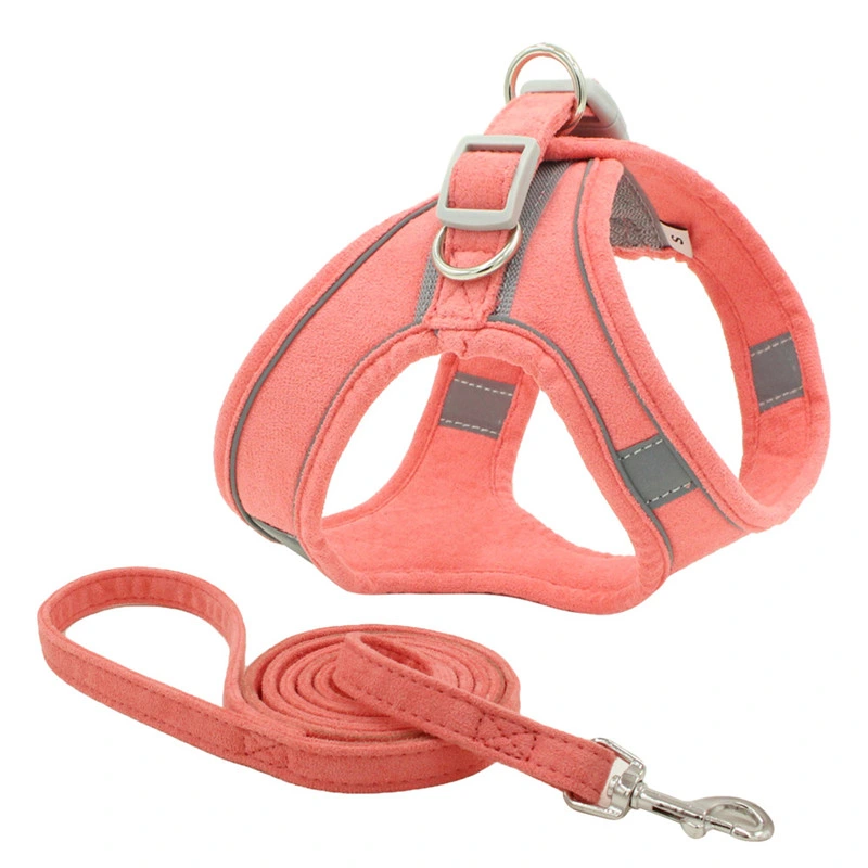 Custom No Pull Pink Reflective Pet Dollar Soft Suede Dog Harness Collar and Leash Set