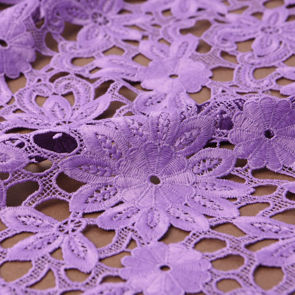 Purple Polyester Embroidered Guipure Bridal Wedding Fabric Lace