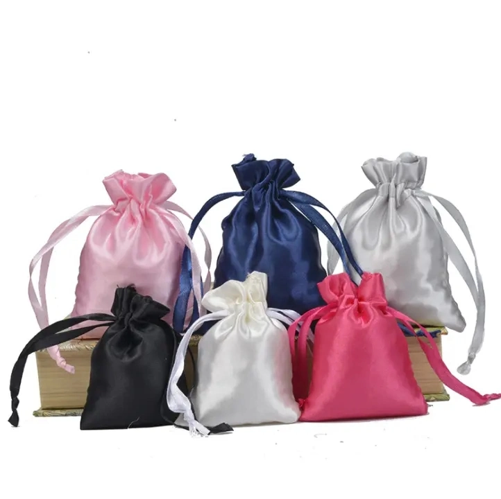 Commerce de gros cosmétique Satin Sac de rangement grande perruque de cheveux en satin à cordonnet Sacs personnalisés avec le logo