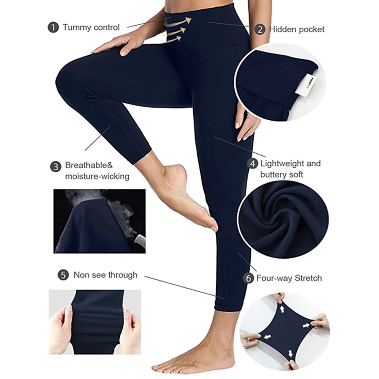 High quality/High cost performance  Stretchy Workout Yoga Pants with Hidden Pocket for Plus Size Women, Comfortable Gym Sports Outfits Fitness Exercise Clothes Female Athletic Tights