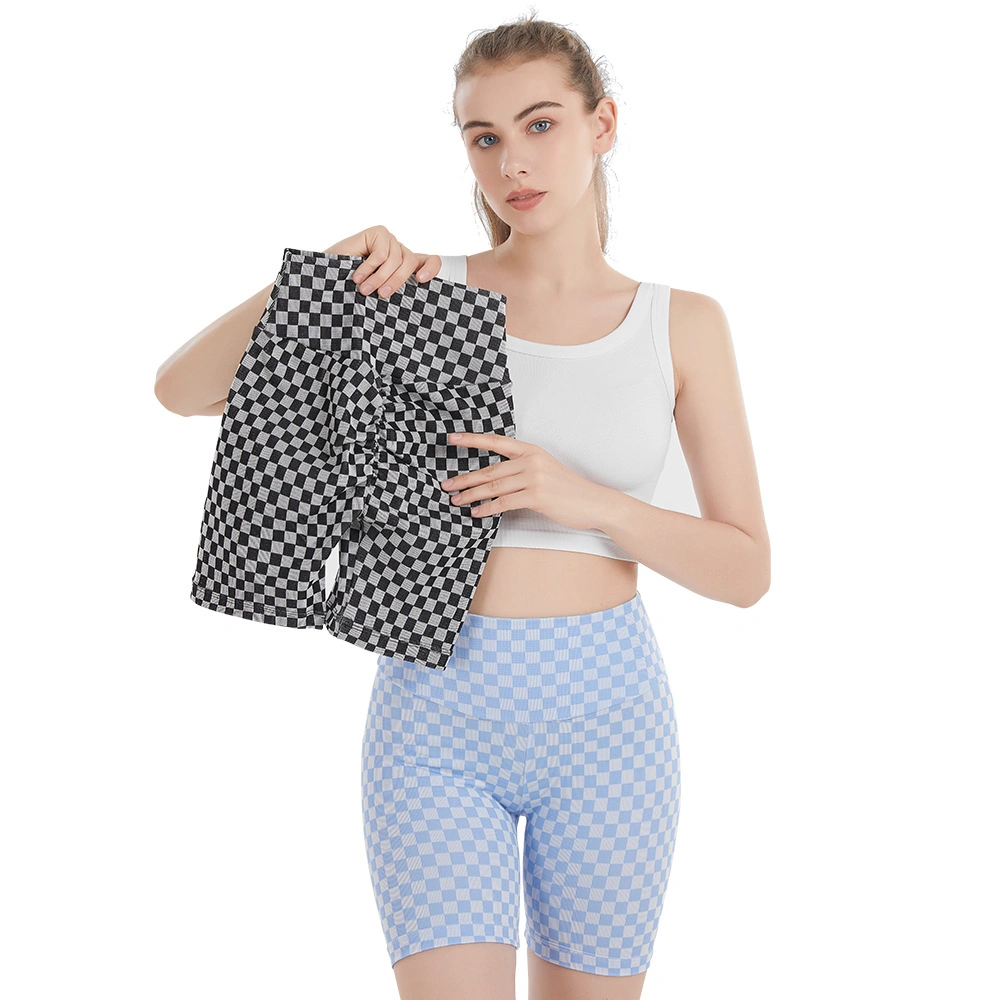 Pantalon de yoga à séchage rapide à damier tricoté européen et américain.