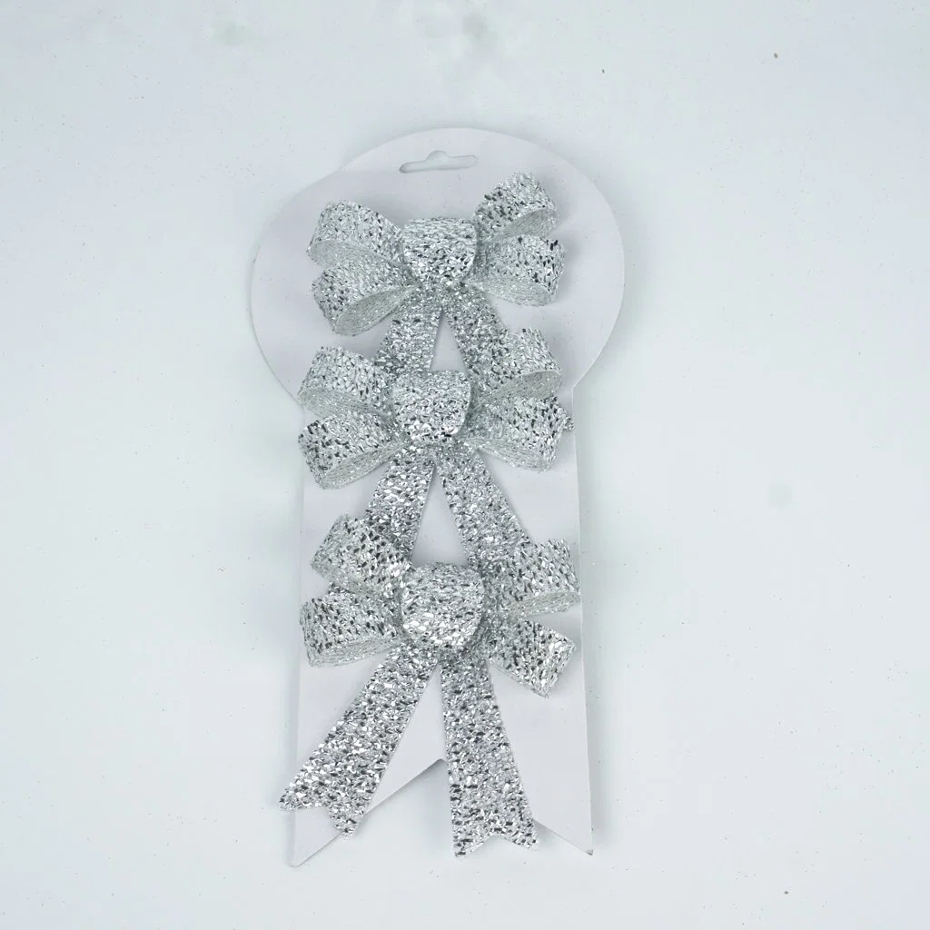 Silver Handmade Tree Decoration Home Ornament Christmas Ribbon Bows