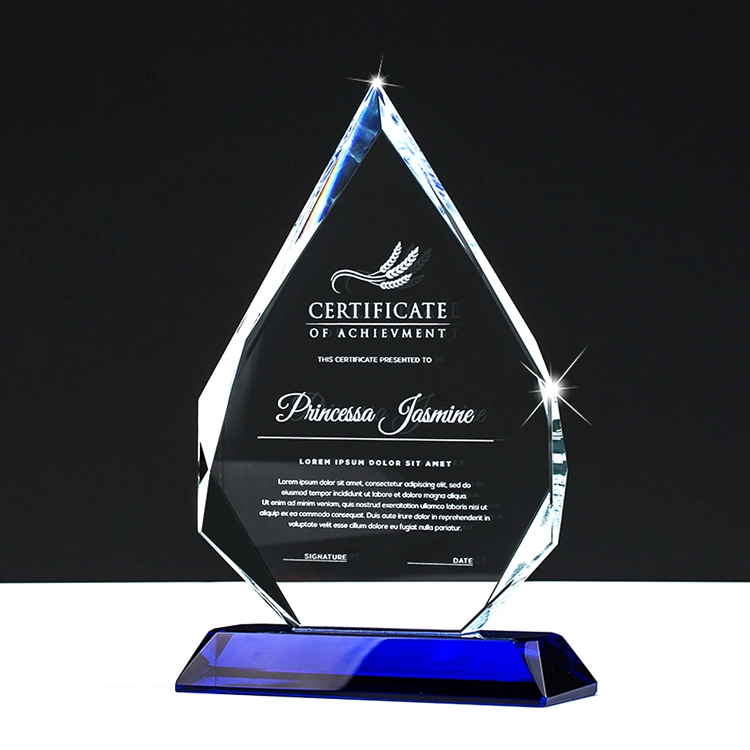 Contemporary Clear Glass Award Trophy Blank Crystal Glass Trophy Plaque with Pedestal