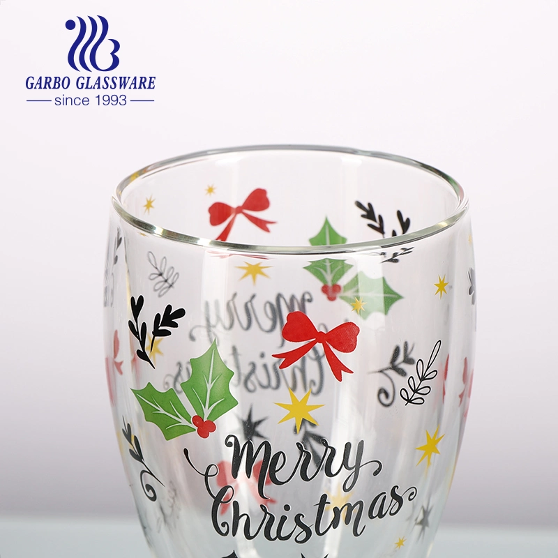 Christmas Decal Handmade Double Wall Coffee Glass 350ml