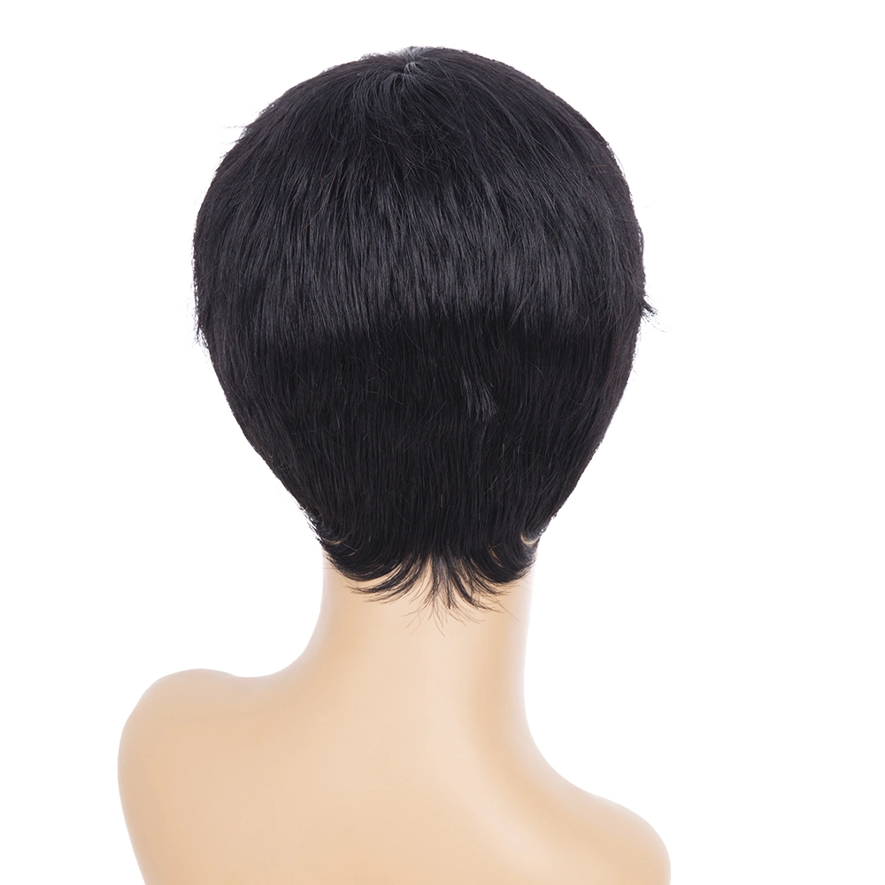 Human Hair Glueless Black Color Short Pix Cut Full Machine Made Wig