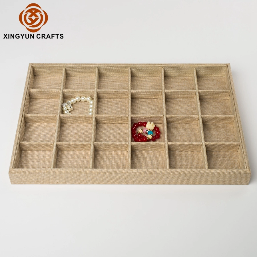 Factory Customized Linen Bangle Tray Jewelry Showcase Wood Jewelry Display Wooden Tray