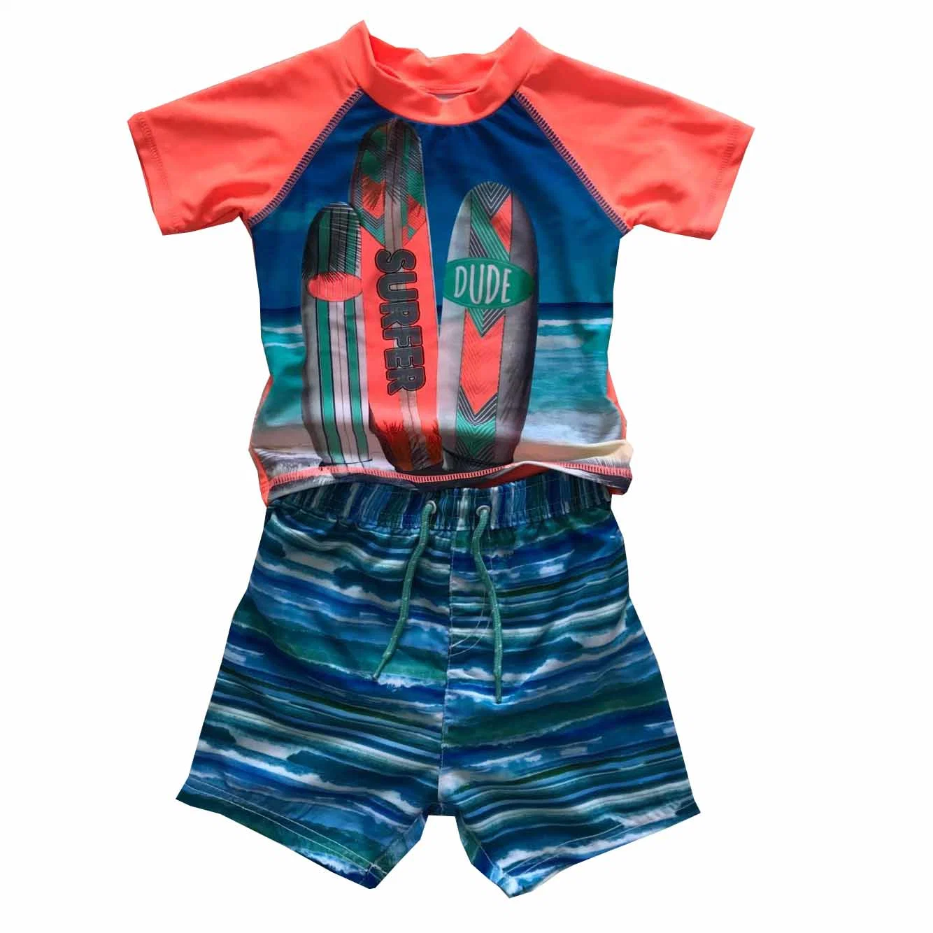 Мальчика из двух частей купальник Swimwwear малышу/ Big Kid короткие втулки сыпь кожух защиты от солнца Sunsuit купаться рубашку и соединительных линий 2-8 лет