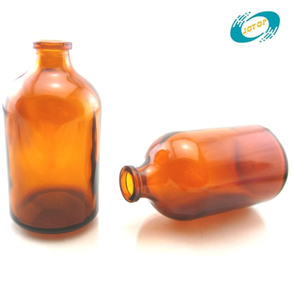 100ml Molded Antibiotics Amber Glass Bottle with Rubber Closure and Lid