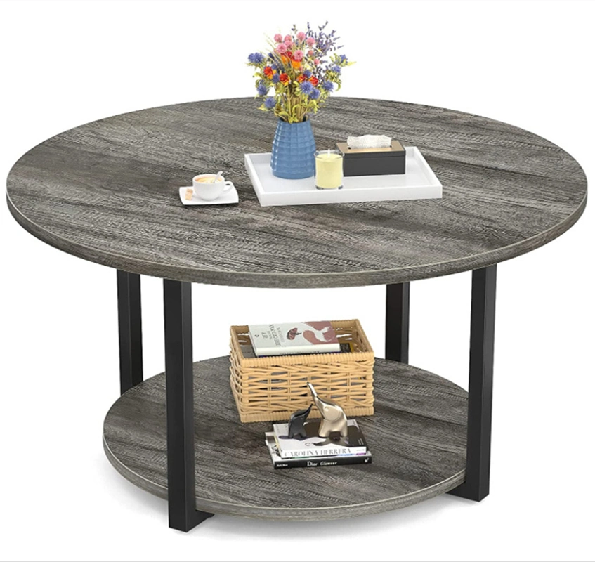Modern Simple 2-Layer Grey Round Coffee Table 0099