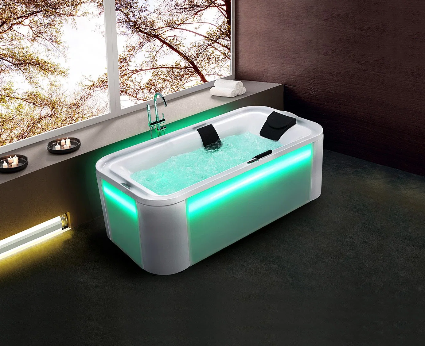 Indoor Corner Bathroom SPA Massage Bathtub with Under Water Light