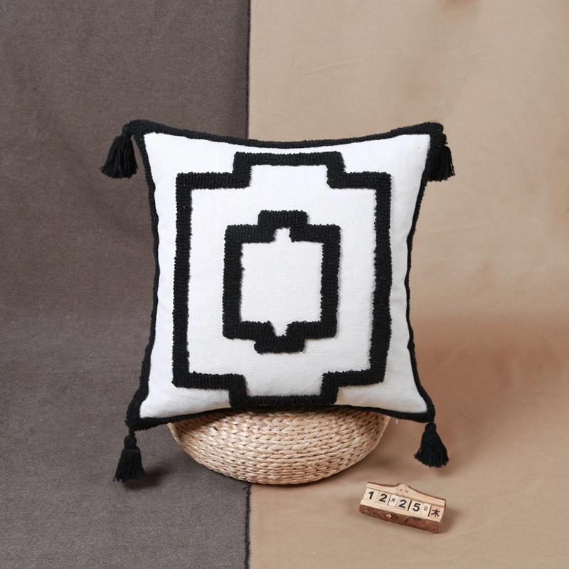 Black White Cushion Cover 45X45cm/30X50cm Pillow Cover Tufted Geometric for Netural Home Decoration Living Room Bedroom Chair