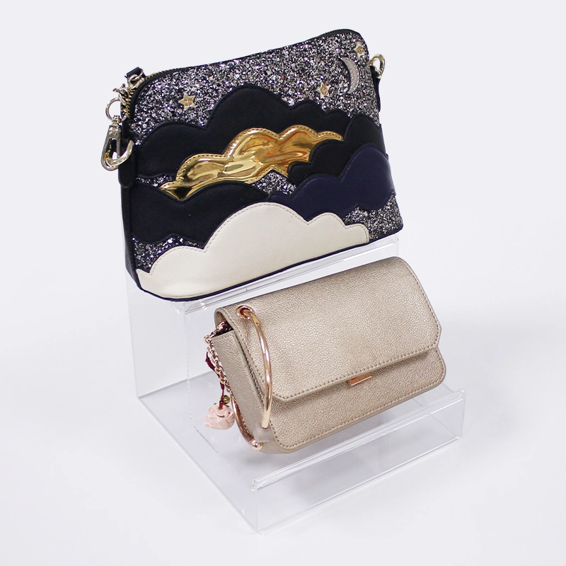 Custom Step Multi-Tiers Clear Acrylic Wallet Handbag Display Holder Stand