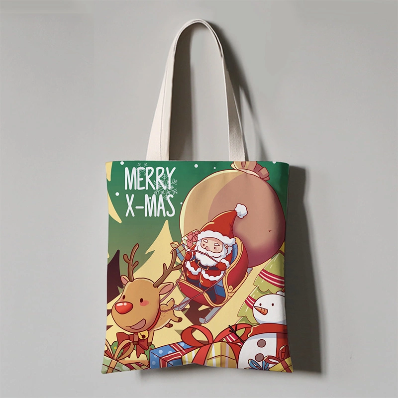 Canvas Shopping Bag Christmas Decoration Gift Bag Can Be Customized Cartoon Tote