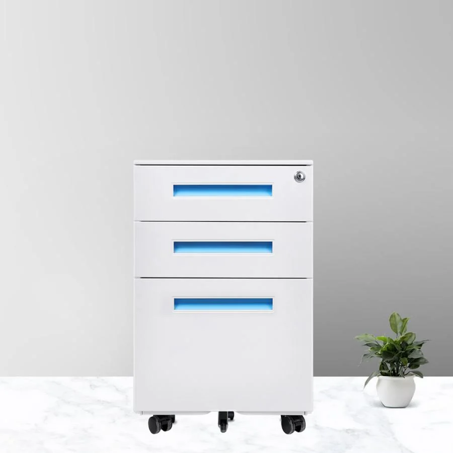 Mobile 3 Drawers Pedestal Filing Cabinet Office Storage Metal File Cabinet