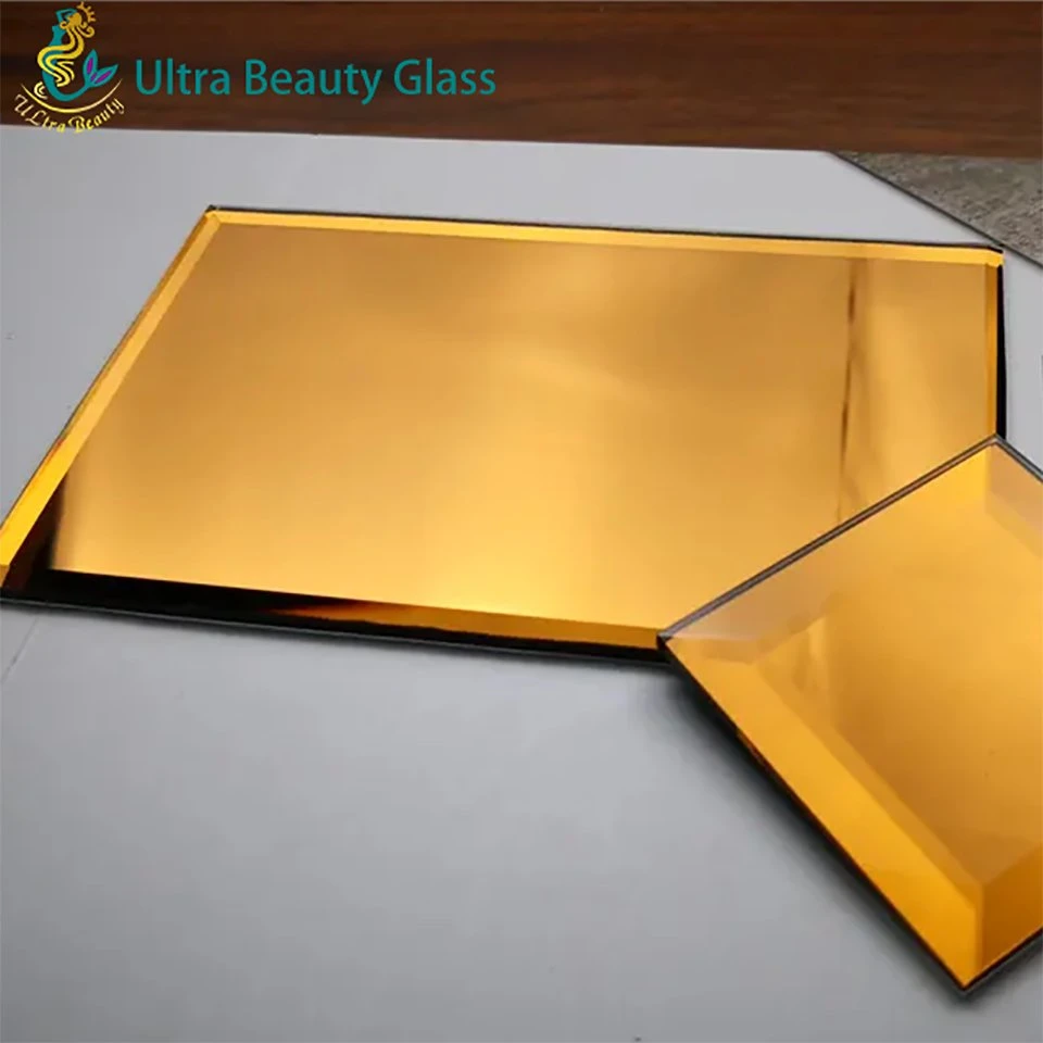 Double revêtement décoratif doré bronze à bord biseauté de couleur coupée sur mesure Miroir en aluminium