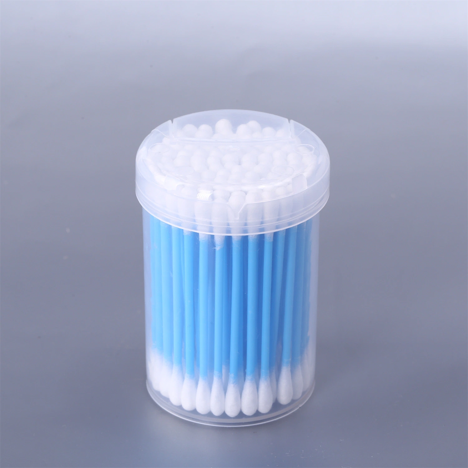 OEM Ear Cleaning Plastic Square Jar Flip Lid 100PCS Rose Pink Blue Cotton Swabs