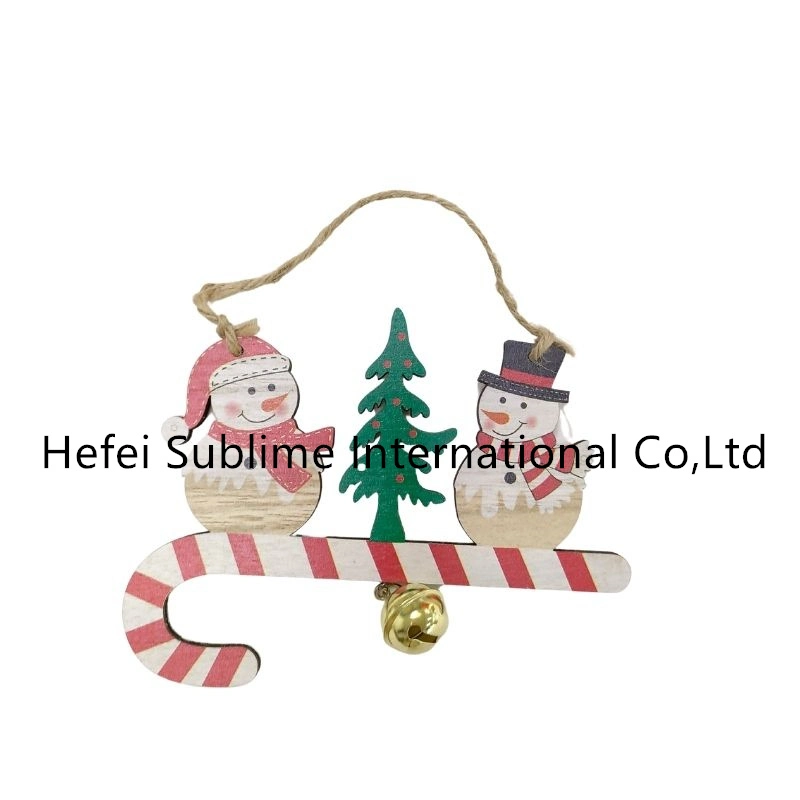 Madeira afixação Reindeer Snowman artesanato ornamento decoração de Natal com ouro Bell