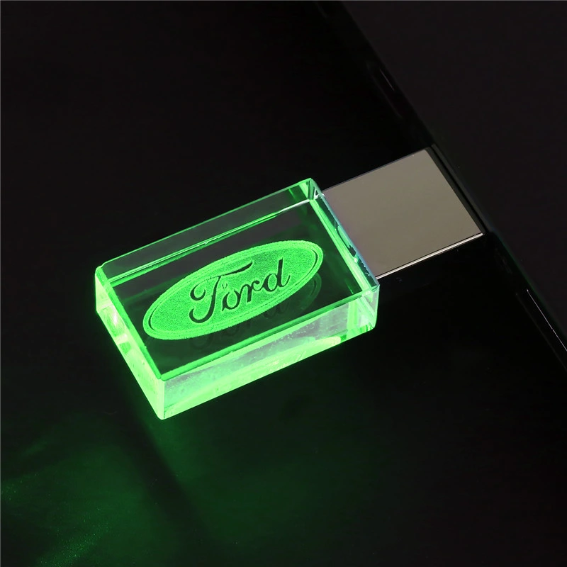 Factory Direct Crystal Transparent Acrylic Luminous Internal Carving Custom Logo USB Flash Drive USB Pen Drive