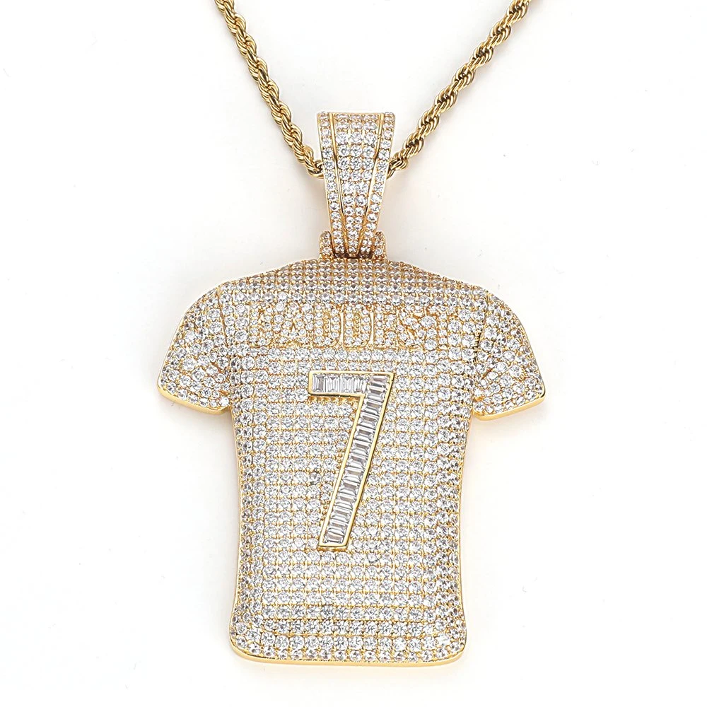 Bling Sports Basketball Shirt 18K Gold Plated Fashion Football Jewellery Pendants with Luxury Cubic Zirconia