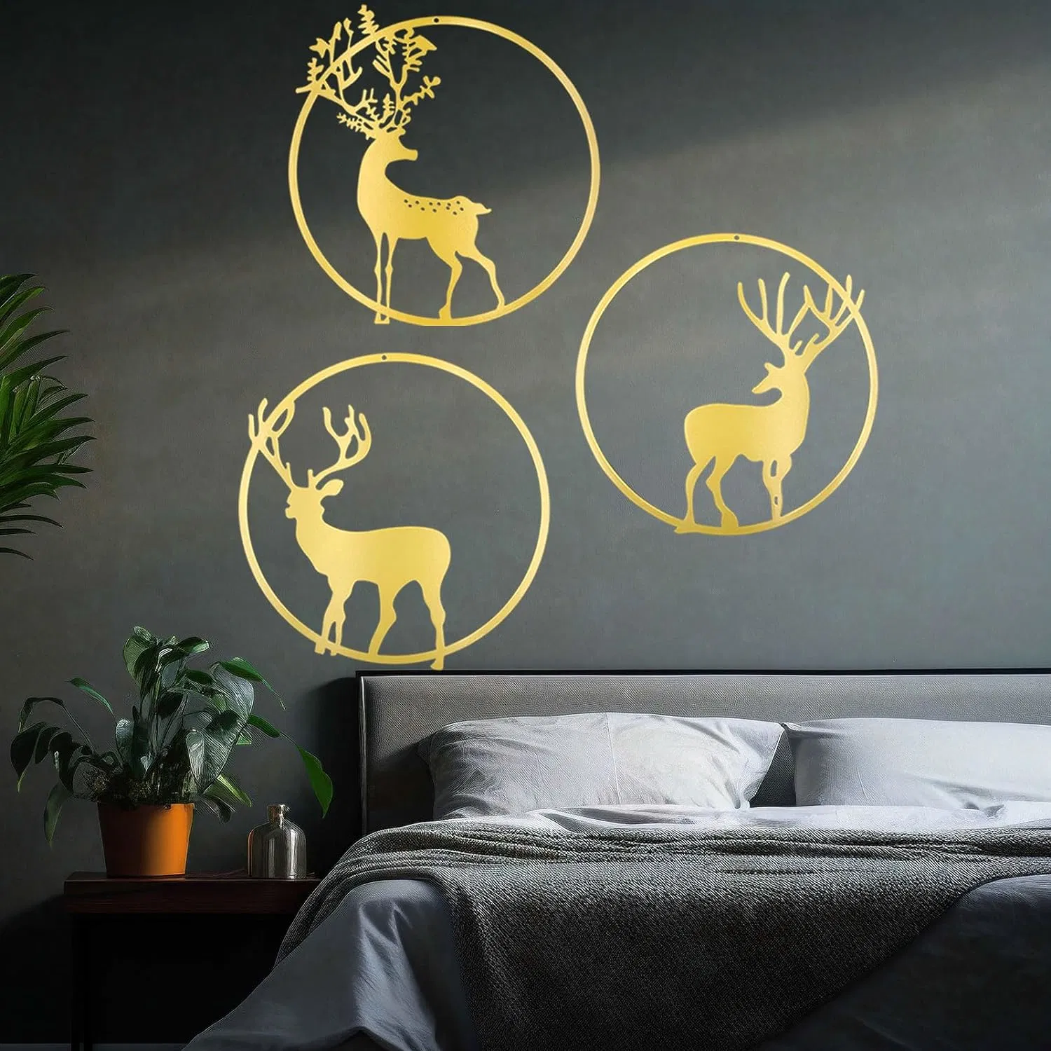 3 Pieces Minimalist Abstract Deer Modern Line Drawing Wall Art Decor