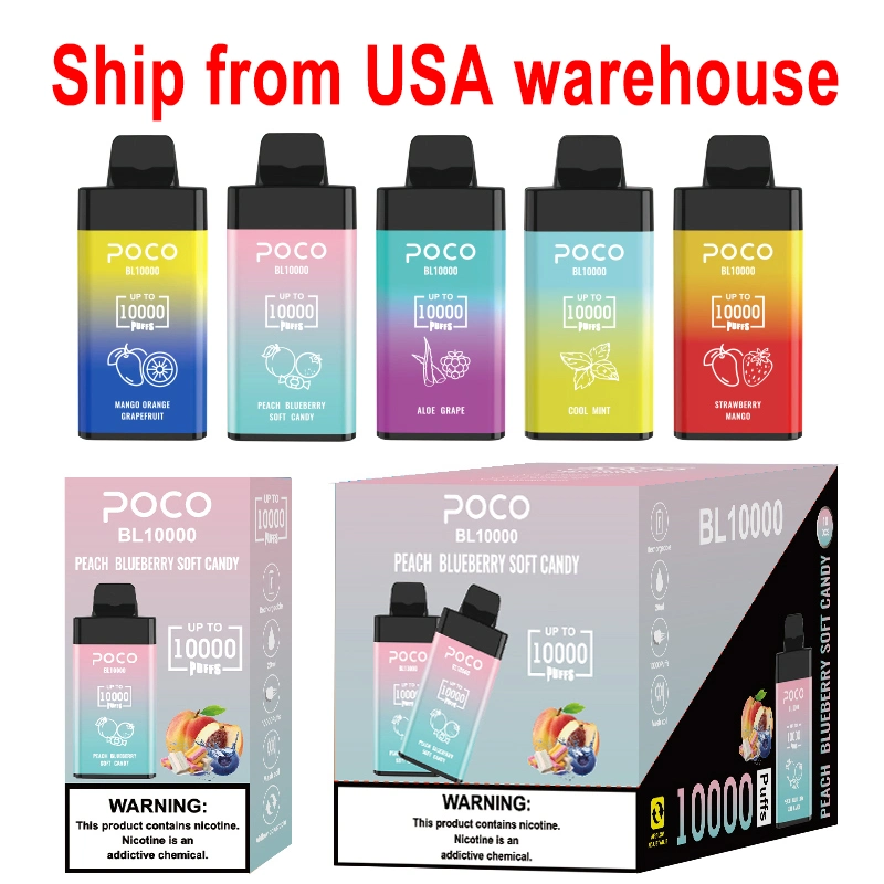 Ship From Us Warehouse Poco Bl 10000 Puffs Electronic Cigarettes Disposable Vape Mesh Coil Type C Cig 20ml Prefilled Pods Long Life Battery Delicious Flavors