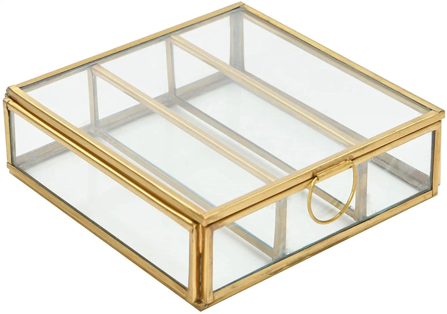 Coffret à bijoux en verre de stockage avec bord doré pour décoration maison