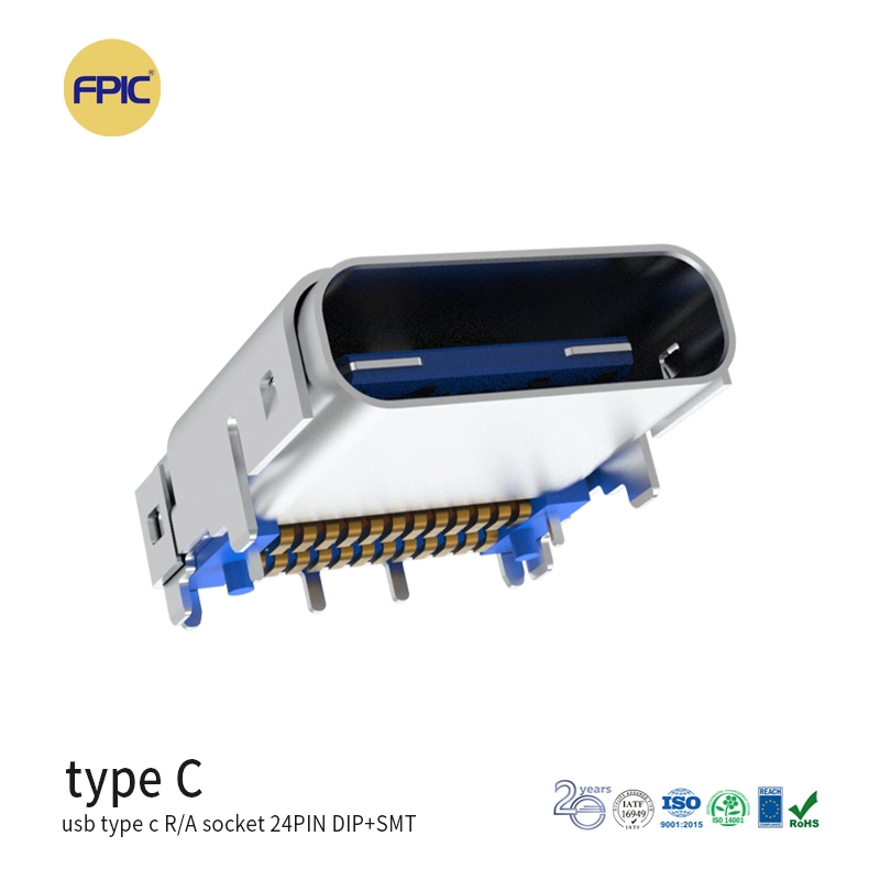 USB Type C R/A Socket 24pin SMT, Sink Type Waterproof Electrical Connections