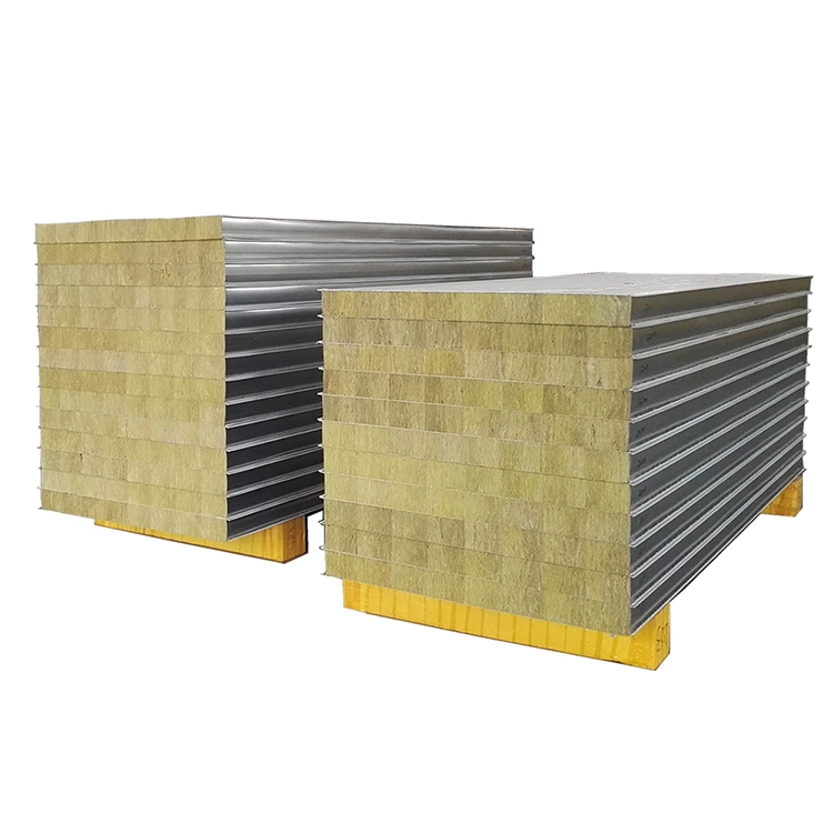 Cheap Price CE Certificate Fireproof Insulated Wall Panels Fire Resistant Rockwool Stainless Steel Sandwich Panles Ceiling Roof for Cleanroom Warehouse Factory